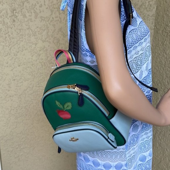 Coach Bags Coach Radish Leather Mini Court Backpack Green Light